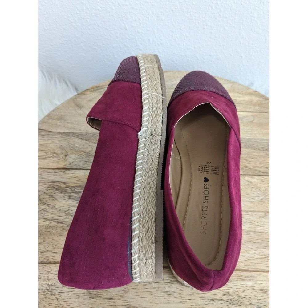 Womens Burgundy‎ Faux Suede Embossed Cap Toe Espadrille Flats Shoes 10 NEW Lq
